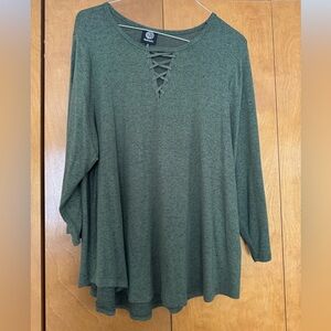 Bobeau Forest Green Lace-Up Tunic